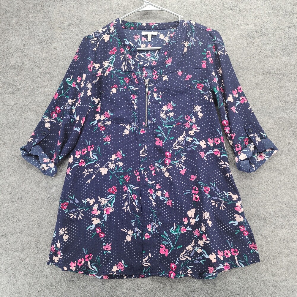 Maurices Shirt Womens Small 1/2 Sleeve Blue Floral